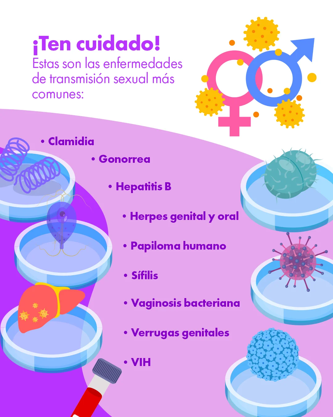 Imagen con las enfermedades de transmisión sexual más comunes.<br />
